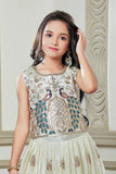 Off-White Lehenga Choli with Peacock Embroidery For Girls