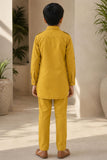 Mustard Yellow Pathani Set With Shirt Collar Design For Boys