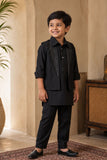 Boys Black Embellished Kurta Set with Jacket