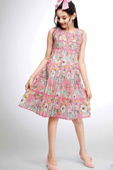 Pink Floral Printed Casual Dress for Girls