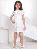 White Cotton Dungaree Dress with Pastel Checked Top for Girls