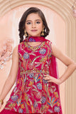 Rani Pink Palazzo Set With Embroidered Multicolor Peplum Top For Girls