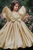 Gold Statement Bow Party Wear Gown for Girls