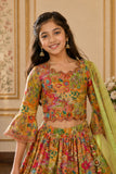 Green Floral Printed Lehenga Choli Set with Dupatta