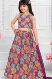 Purple Sequin And Multicolor Floral Printed With Embroidered Lehenga Choli Set For Girls