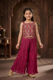 Girls Maroon Embroidered Palazzo Set with Ethnic Jacket