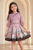Mauve Floral Fit & Flare Party Dress with Jacket For Girls
