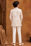 Ivory Embroidered Sherwani Set With Tailored Pants For Boys