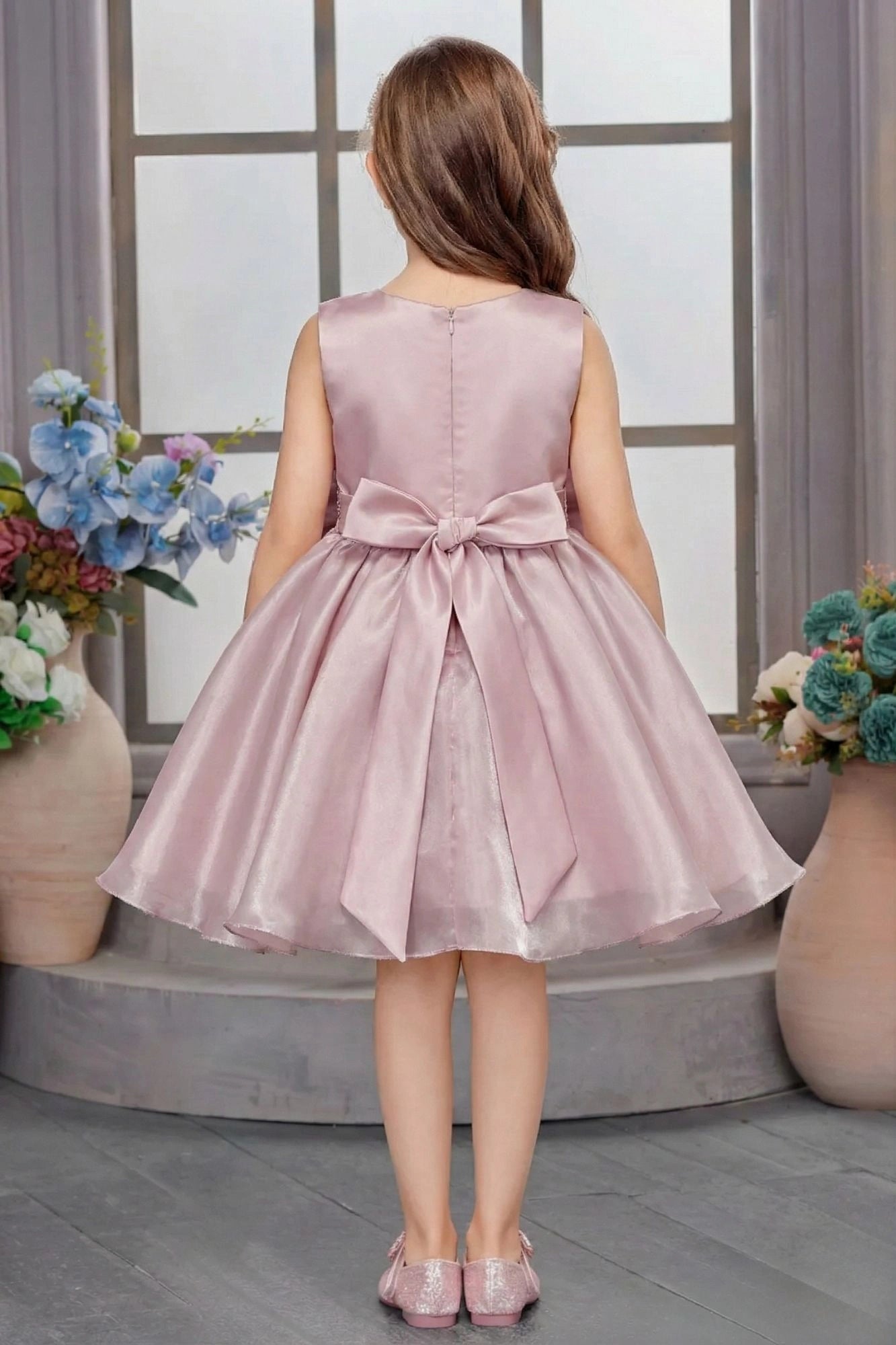 Onion Pink Sequin Embellished Frock For Girls