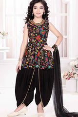 Black Embroidered And Sequin Work Top With Dhoti Bottom Set For Girls