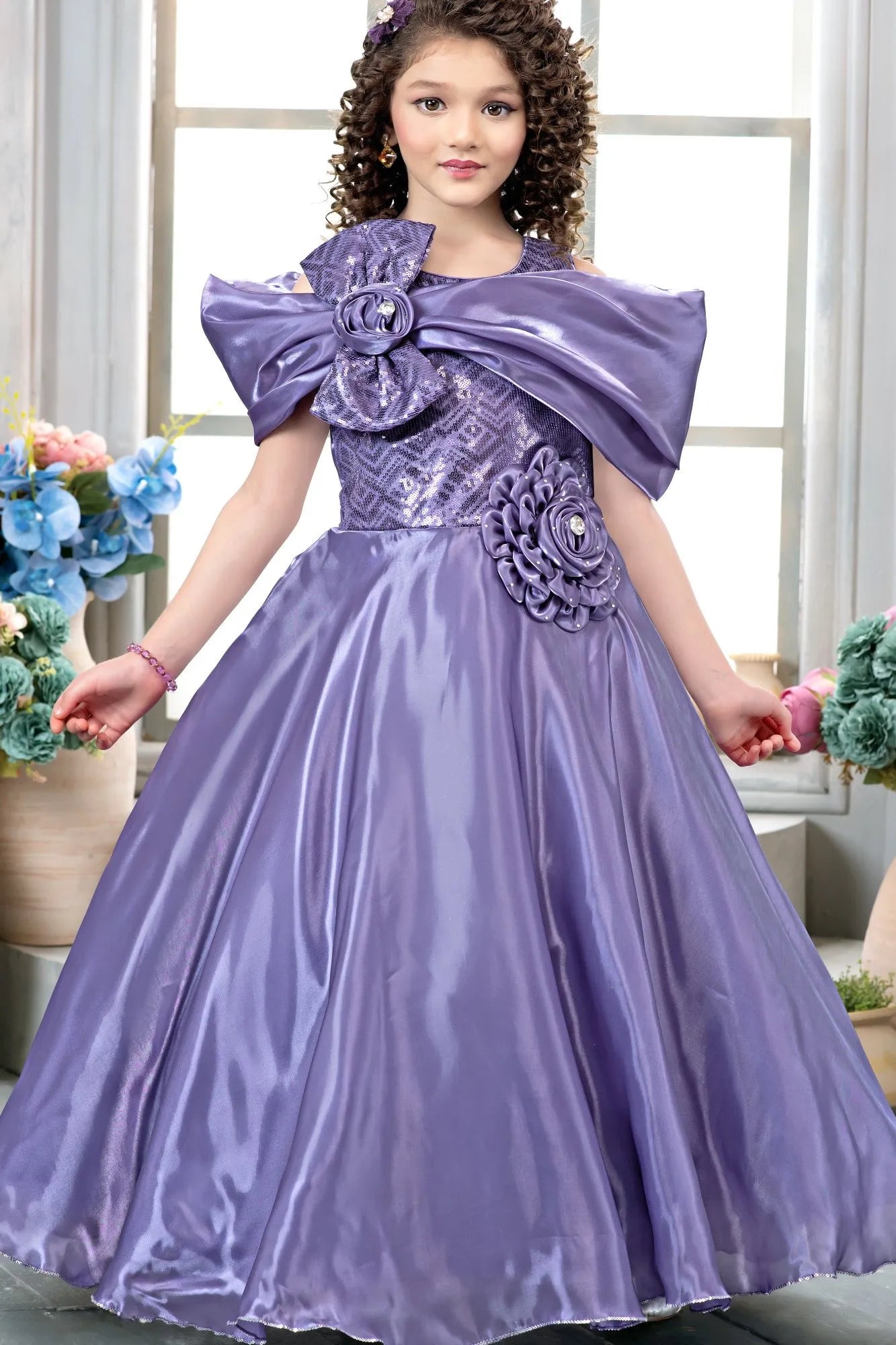 Purple Sequin Embellished Princess Gown For Girls 5-6Y(24) Purple Sequin Embellished Princess Gown For Girls 5-6Y(24)