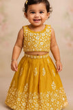 Mustard Yellow Embroidered Lehenga Choli Set For Girls