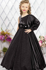 Designer Black Gown With Floral Embellishment With Sequins For Girls