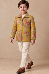 Boys Mustard Yellow Embroidered Jodhpuri Suit