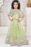 Light Green Cape Style Lehenga Choli with Pastel Sequin Embroidery For Girls