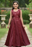 Designer Maroon Embroidered Royal Party Gown For Girls