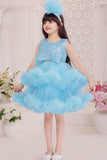 Sky Blue Sequined Tulle Party Wear Frock for Girls