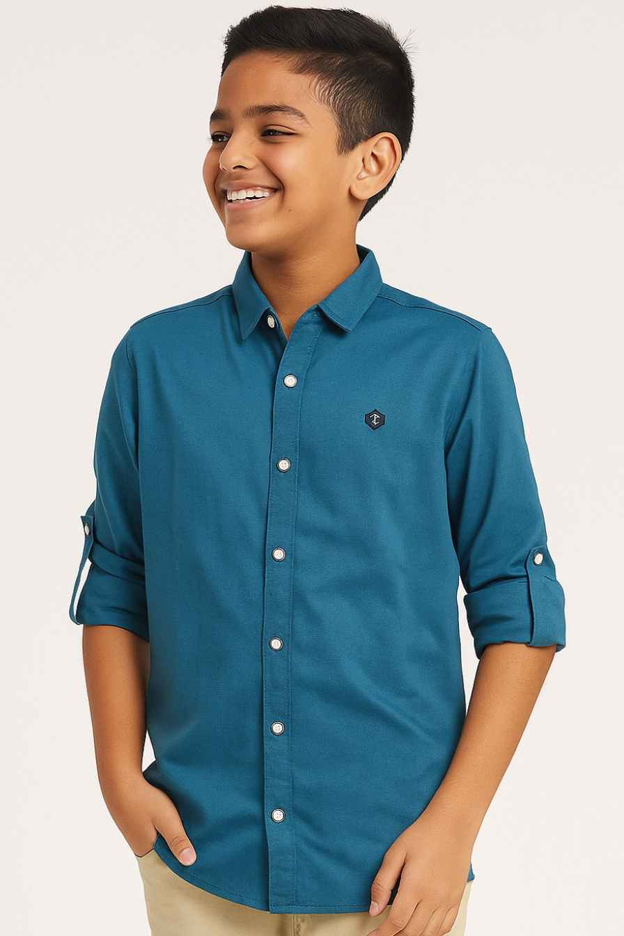 Solid Teal Green Cotton Shirt for Boys