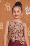 Girls Wine Embroidered Palazzo Set with Dupatta
