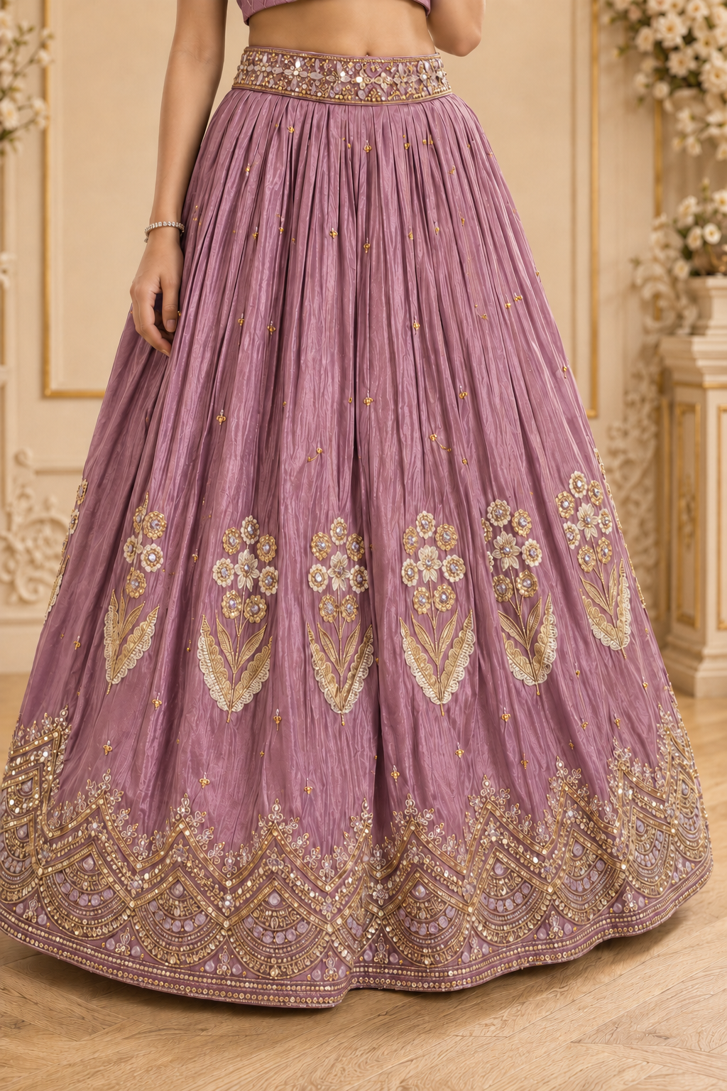 Dusty Mauve Heavy Floral Embroidered Lehenga Choli with Jacket