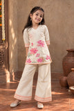 Beige Floral Printed and Sequins Work Palazzo Set For Girls
