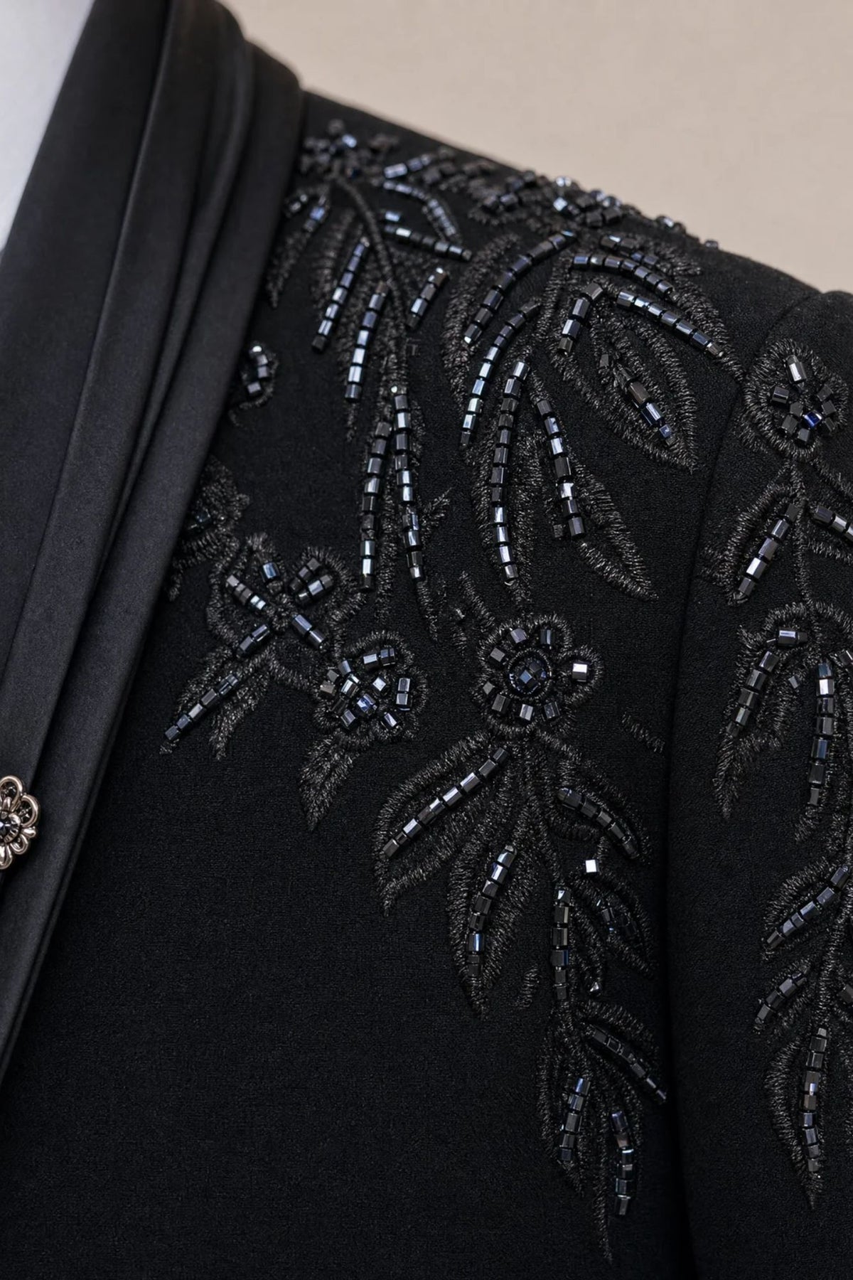 Boys Black Embellished Coat Suit With Waistcoat And Bow Tie