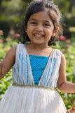 White Frock With Blue Bodice For Girls