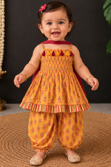 Charming Mustard Yellow Floral Printed Patiala Set For Girls