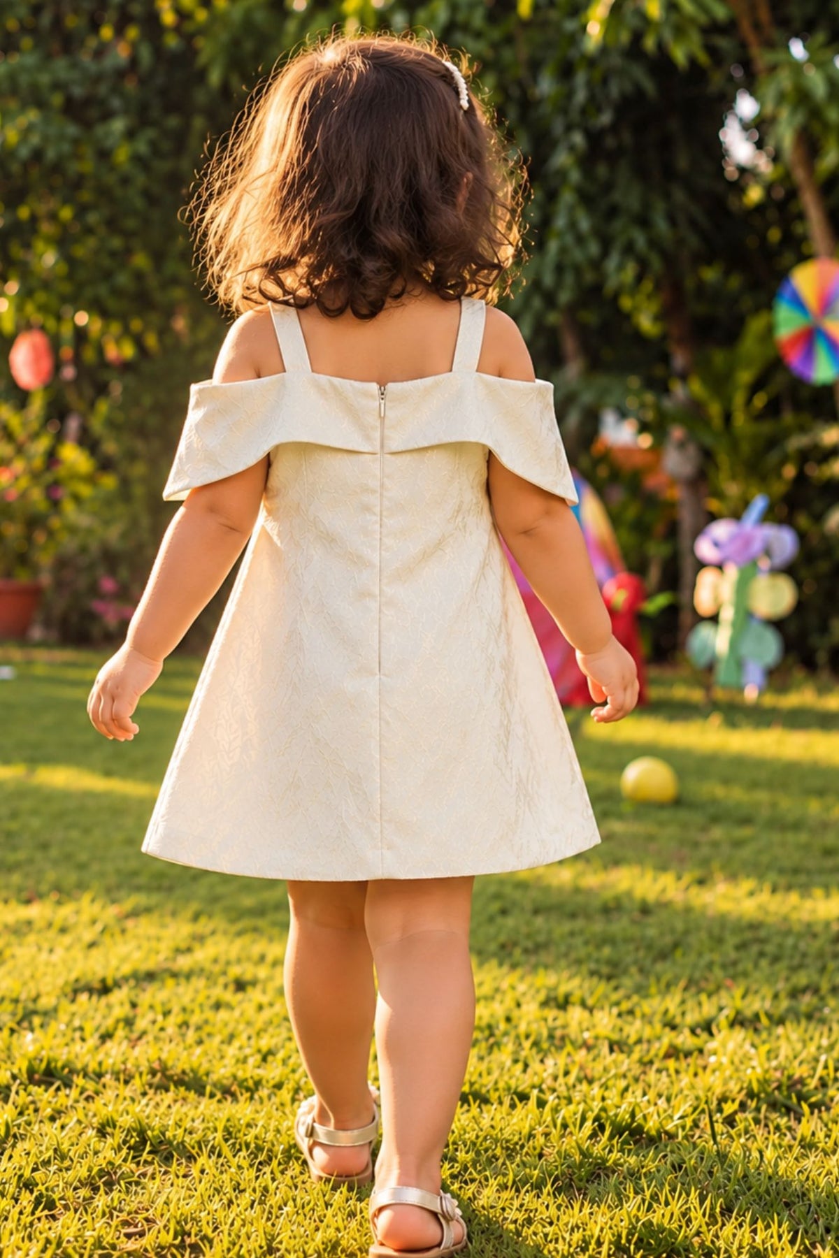 Ivory Off-Shoulder Bow Party Dress For Girls