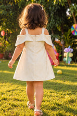 Ivory Off-Shoulder Bow Party Dress For Girls