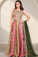Girls Multicolor Embroidered Lehenga Choli With Dupatta