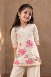Beige Floral Printed and Sequins Work Palazzo Set For Girls