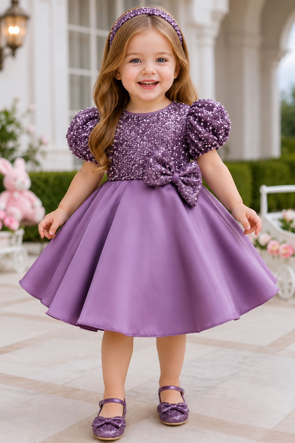 Girls Lavender Sequin Embellished Party Wear Frock