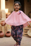 Pink Top With Floral Dhoti Pants Set For Girls