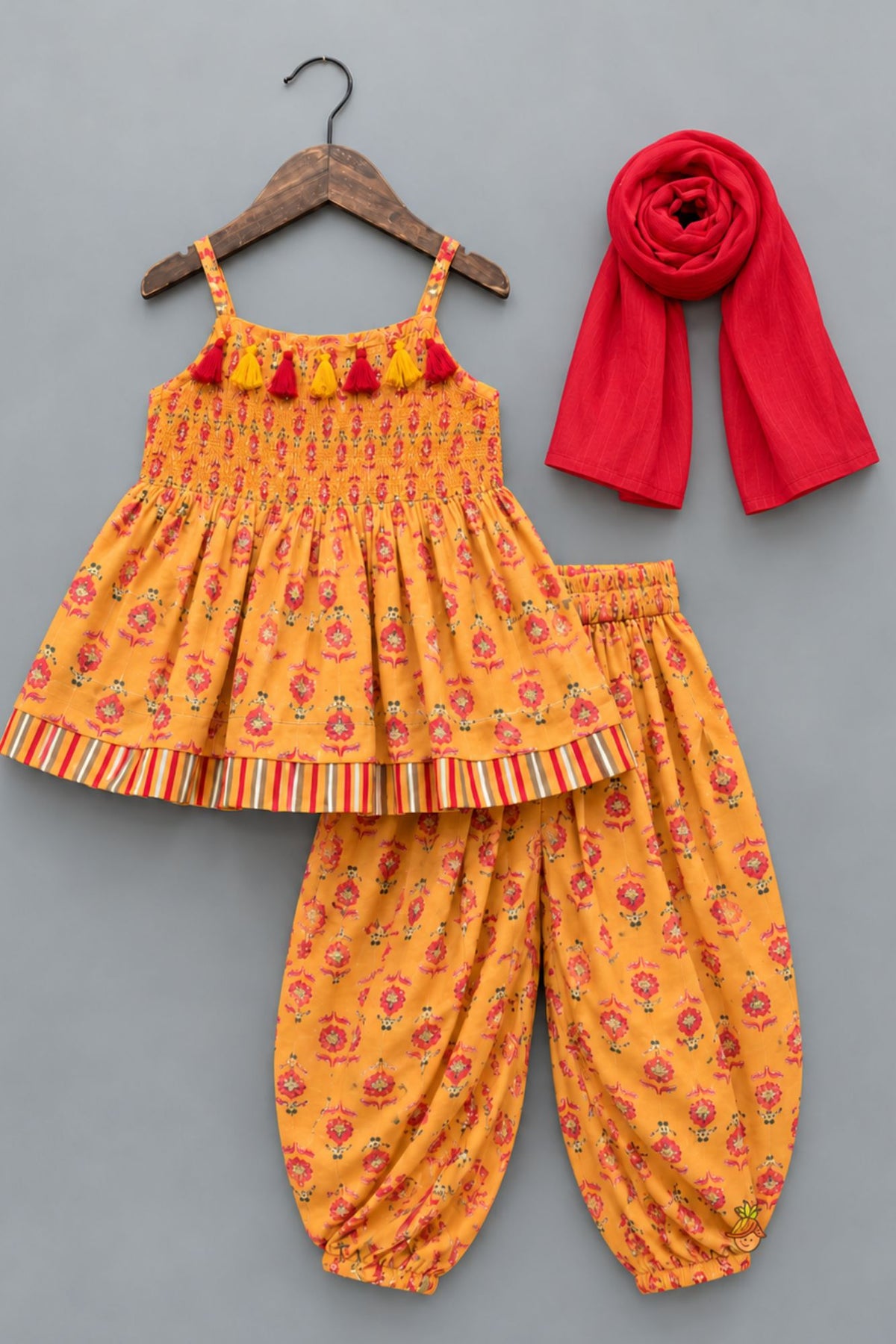 Charming Mustard Yellow Floral Printed Patiala Set For Girls