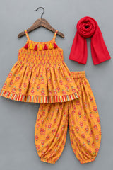 Charming Mustard Yellow Floral Printed Patiala Set For Girls