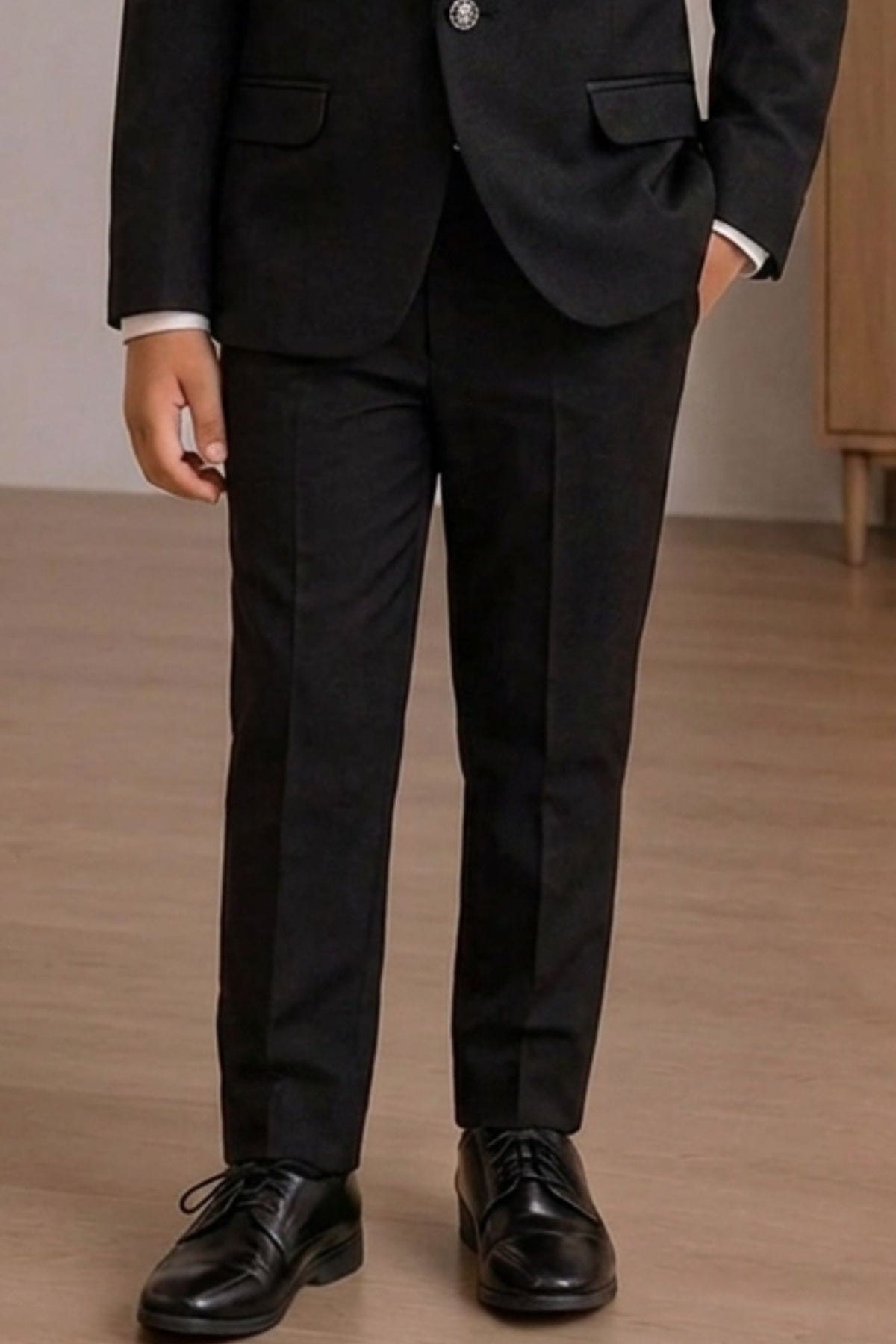 Boys Black Embellished Coat Suit With Waistcoat And Bow Tie