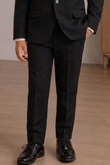 Boys Black Embellished Coat Suit With Waistcoat And Bow Tie