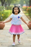 Polka Dot Top with Skirt Set For Girls