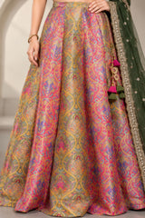 Girls Multicolor Embroidered Lehenga Choli With Dupatta