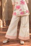 Beige Floral Printed and Sequins Work Palazzo Set For Girls