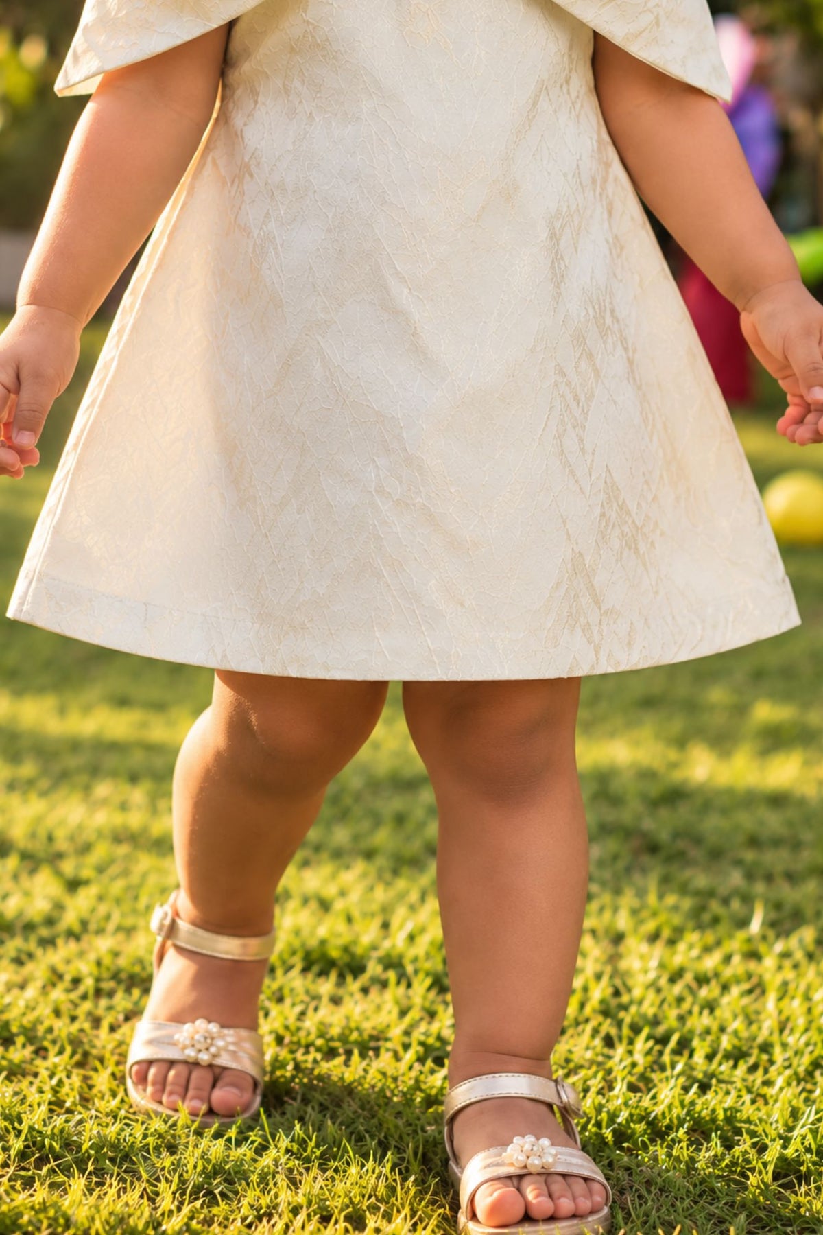 Ivory Off-Shoulder Bow Party Dress For Girls