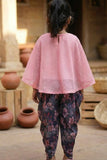 Pink Top With Floral Dhoti Pants Set For Girls