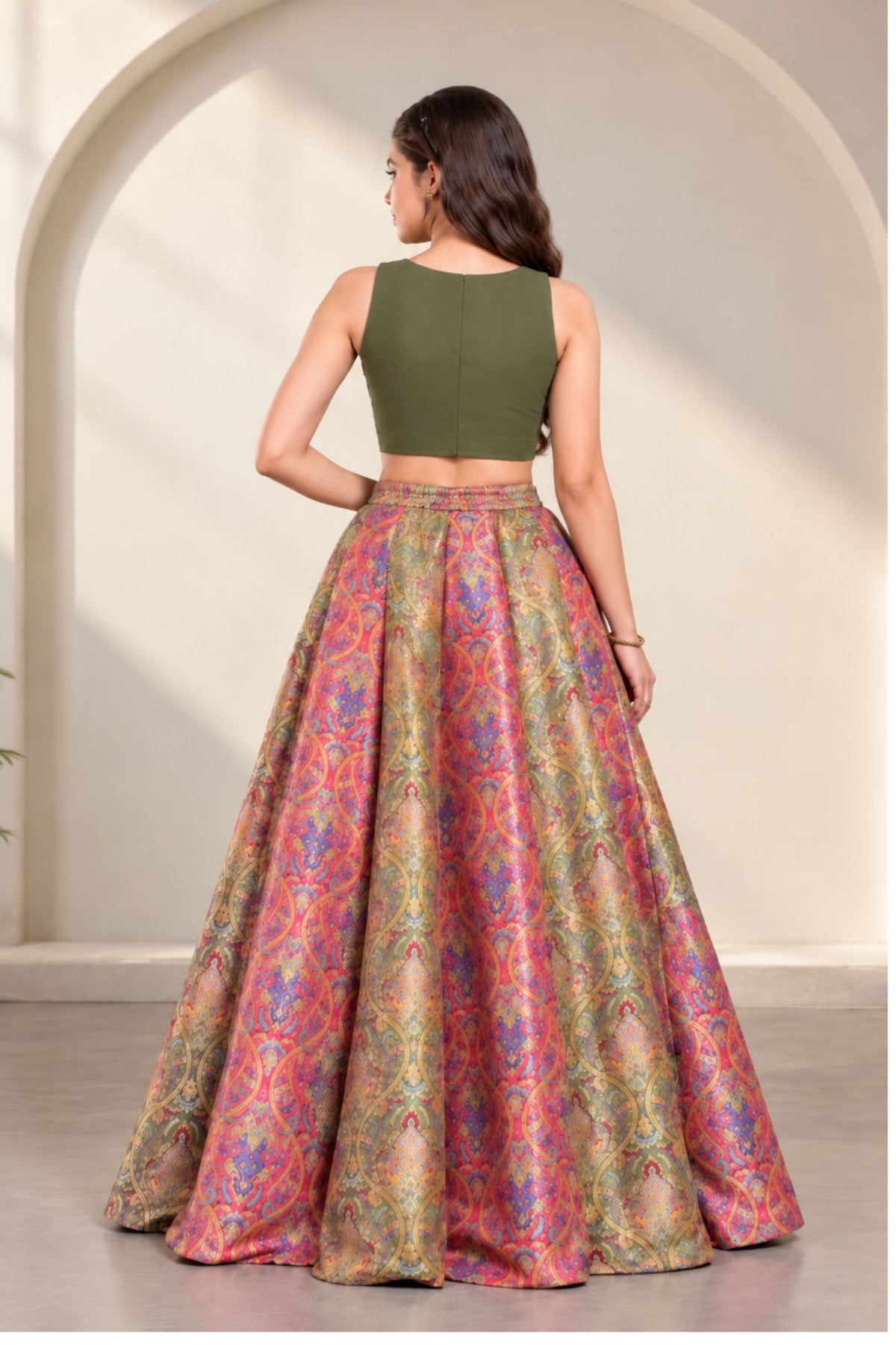 Girls Multicolor Embroidered Lehenga Choli With Dupatta