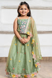 Girls Pista Green Floral Embroidered Lehenga Choli