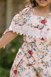 Peach Floral Printed Jumpsuit For Girls