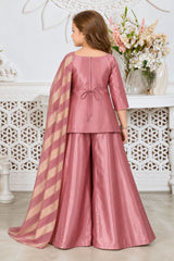 Girls Elegant Pink With Gold Embroidered Palazzo Set