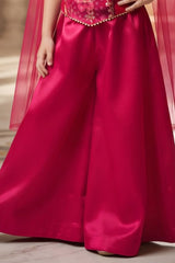 Pink Floral Embellished Palazzo Set With Dupatta For Girls