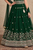 Girls Emerald Green Floral Zari Embroidered Lehenga Choli Set With Dupatta