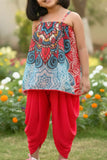 Multicolor Top And Dhoti Pants Set For Girls